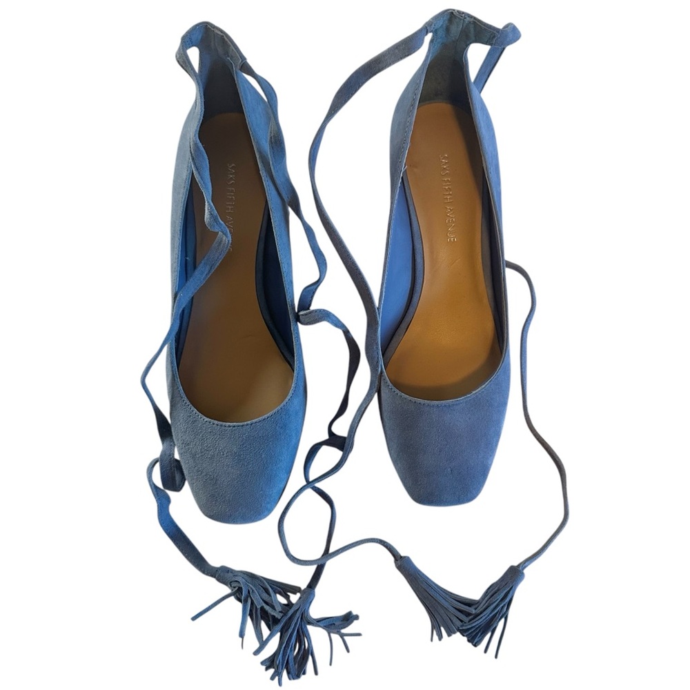 Saks Fifth Avenue Blocked Heel Women’s 5.5 Blue Suede Shoes w/ankle straps